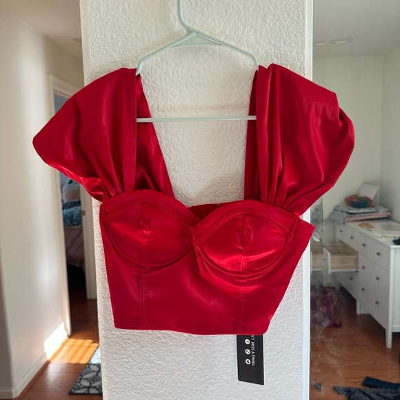 NWT. Red Lila Off The Shoulder Satin Corset Top from My Outfit Online - Picture 2 of 4